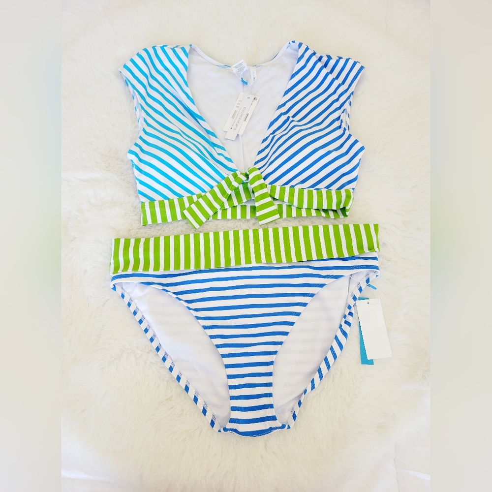 🐠BLEU ROD BEATTIE TIE FRONT CAP SLEEVE BIKINI TOP & FOLDOVER BOTTOMS SIZE 12 - Picture 3 of 9